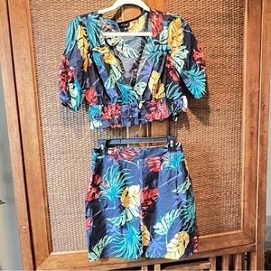 Tropical Print Crop & Skirt Set